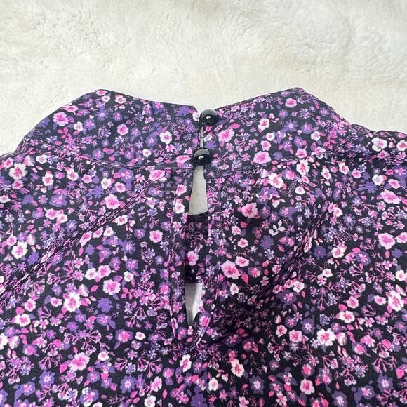 SHEIN Black Long Sleeved Mock Neck Blouse with Pink & Purple Floral Print Medium - Picture 4 of 7
